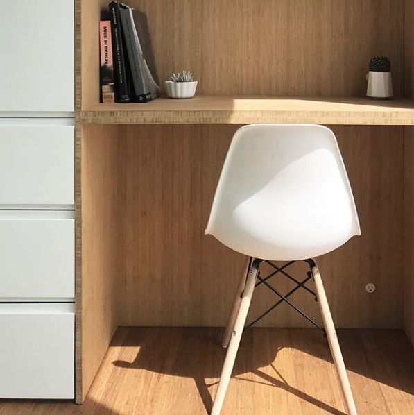 Cover's built-in bamboo desk and storage