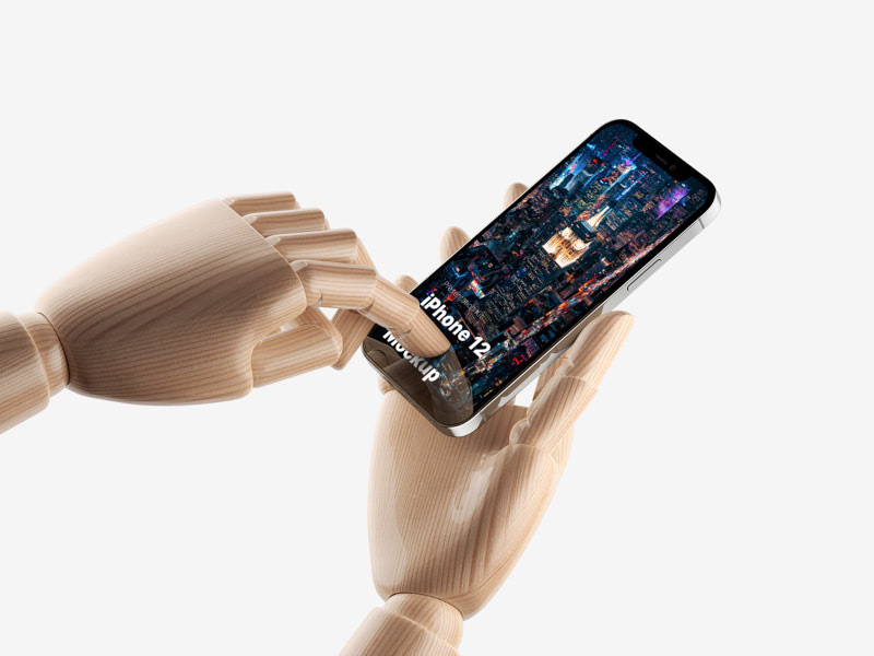 Wooden Hands iPhone 12 Pro Mockups