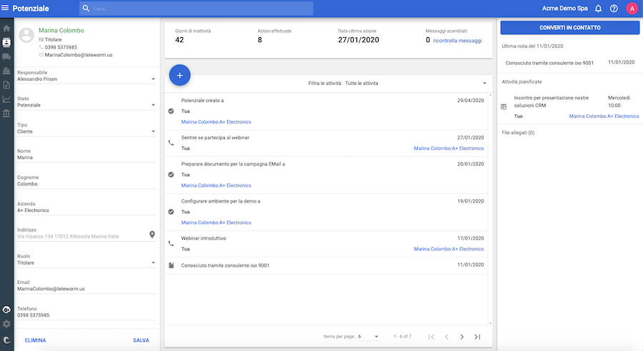 Scheda anagrafica potenziale