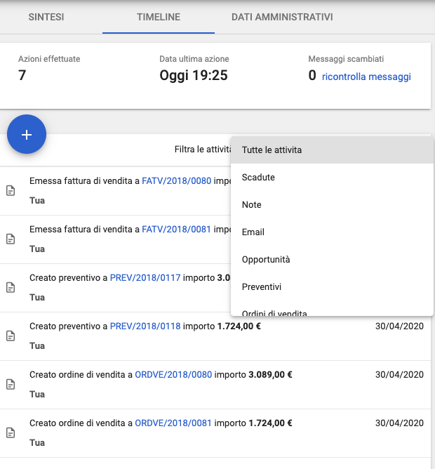 dettaglio timeline scheda cliente