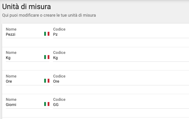 Impostazione unità di misura