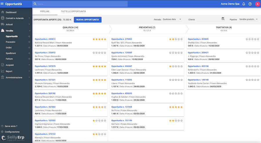 Visualizzazione Kanban delle opportunità di vendita