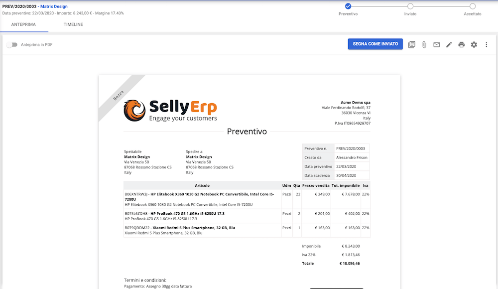 Anteprima del preventivo