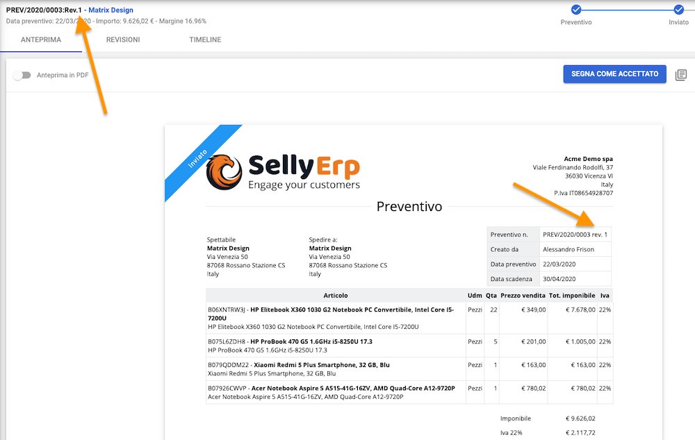 Nuova revisione del preventivo