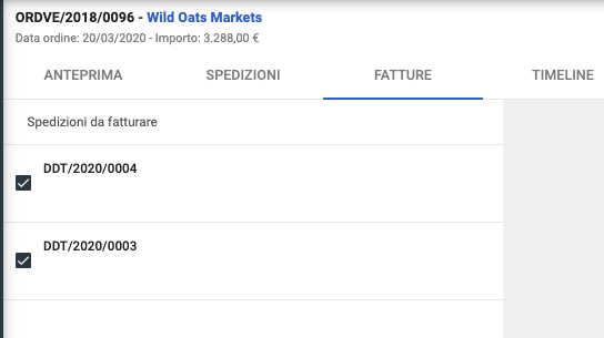 Una fattura da più spedizioni