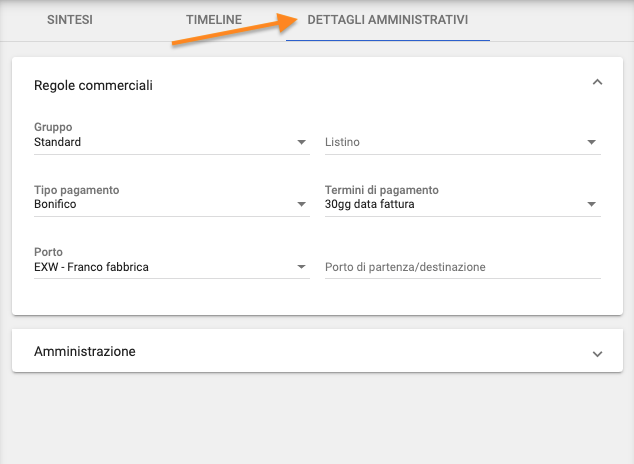 Dettagli amministrativi fornitore