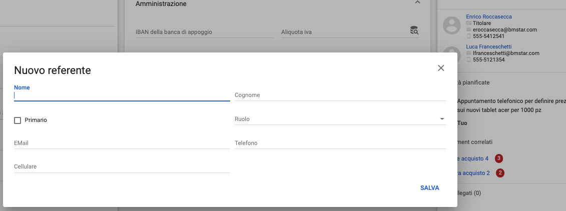 Scheda inserimento dati referente.