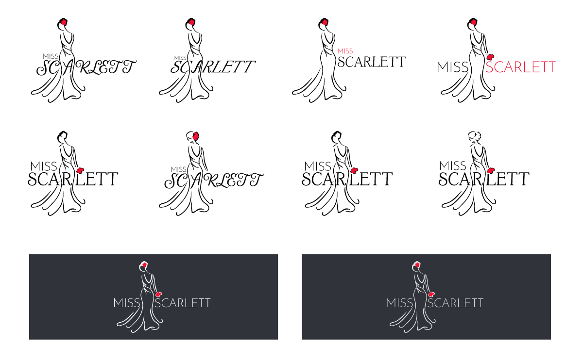 Miss Scarlett logo variations