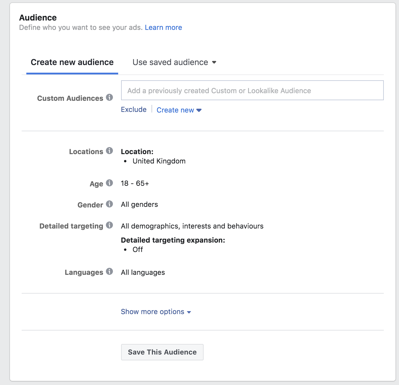 Facebook audience selection