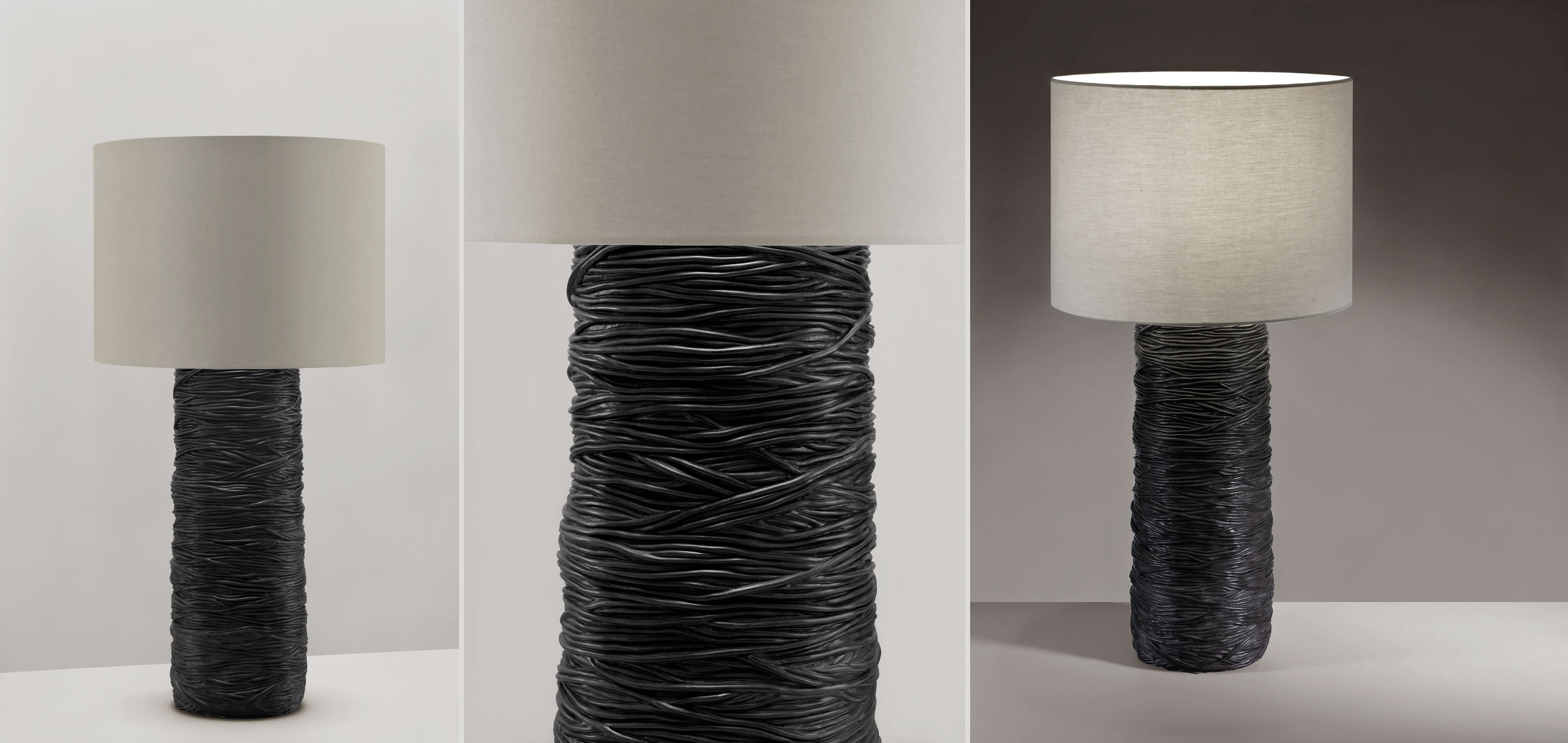 "Cords" Casted Table Lamp With Fabric Shade Gilles Caffier Habachy Designs