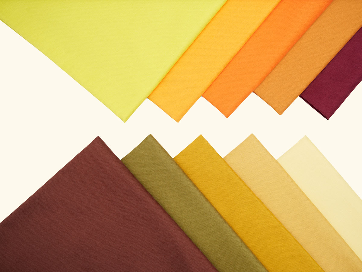 Swatches of autumn-colored fabric