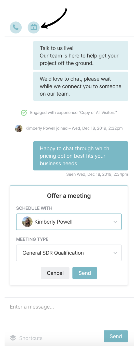 Showing the meeting booker in AppExchange Chat.