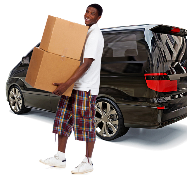 Guy with moving boxes and shared Getaround® van.