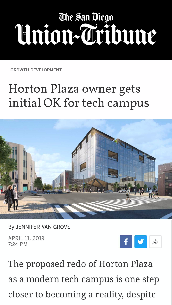 San Diego UT: Horton Plaza owner gets initial OK for Tech Campus