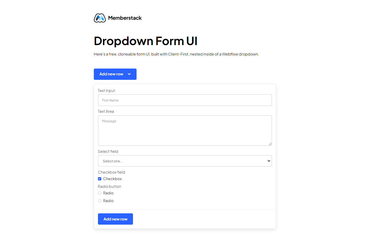 Dropdown Form UI | Free Webflow Component