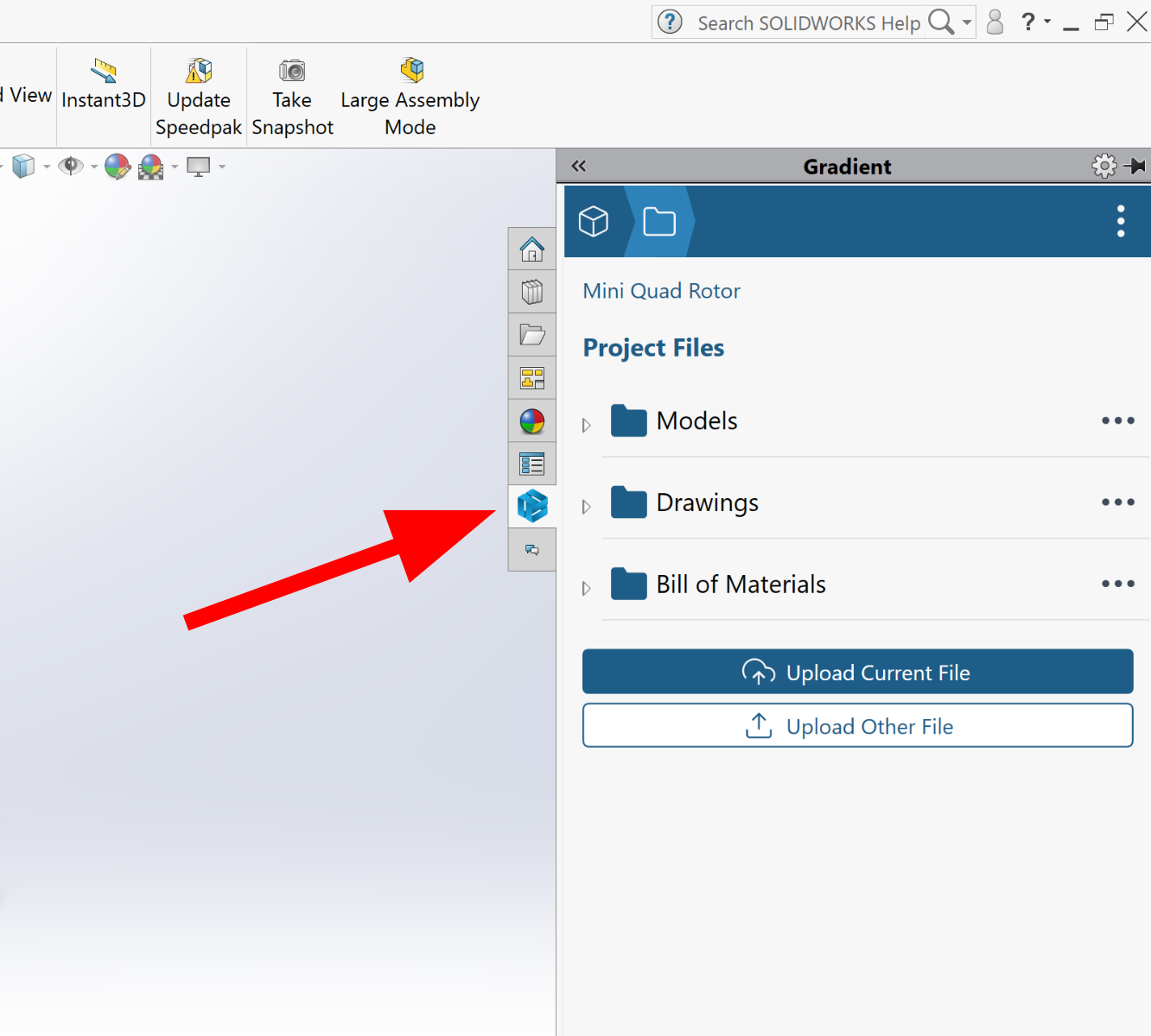 The Gradient icon in SolidWorks that allows users to share CAD files directly from the SolidWorks app