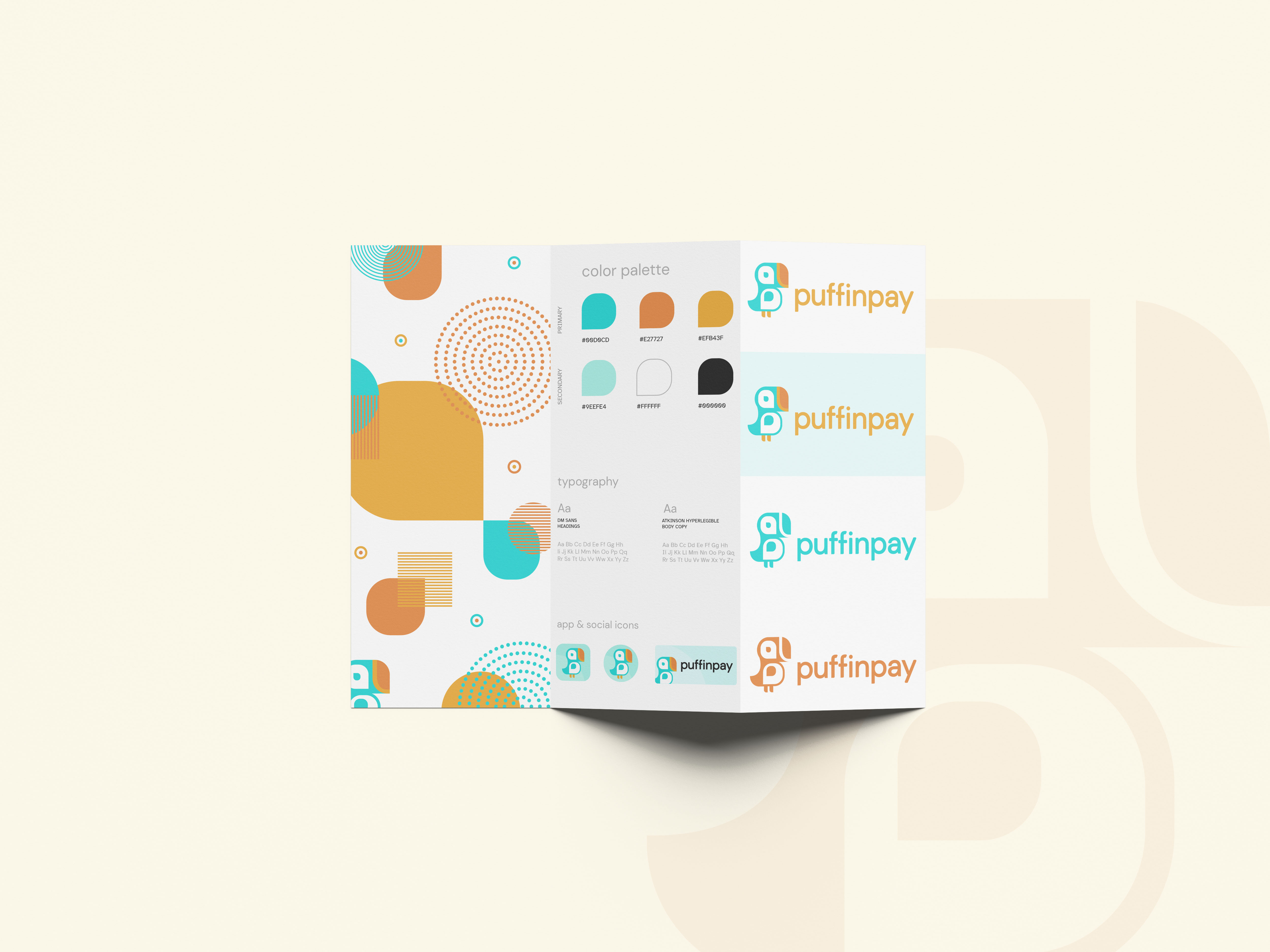 brochure mockup of brand guidelines for puffin pay