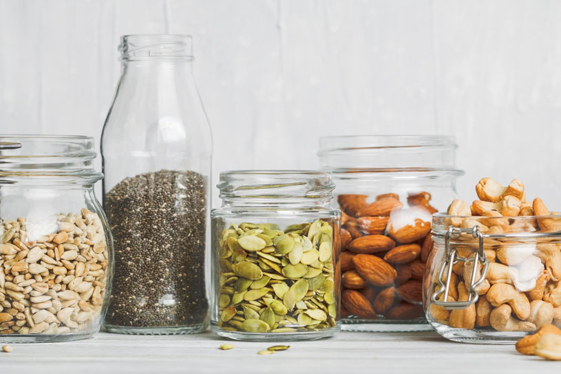 nuts and seeds in jars