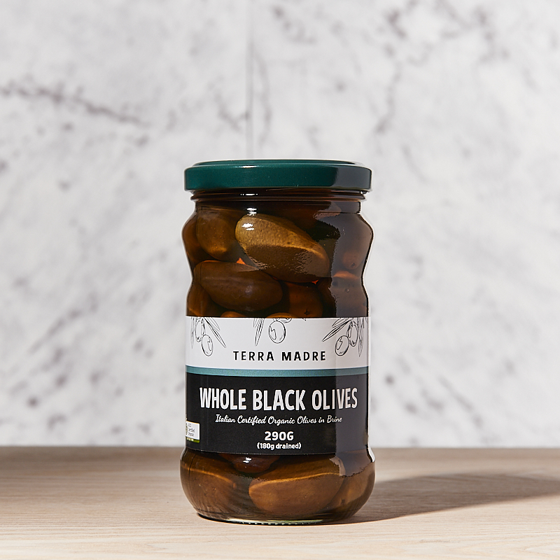 Olives Black Whole Brine Organic TM 12x290gm Grocery Terra Madre