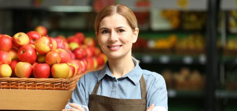 saleswoman in food market
