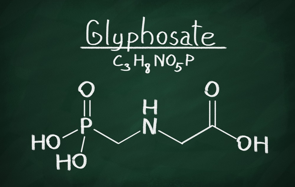 a chalk board with Glyphosate written as well as drawn out in its elemental form