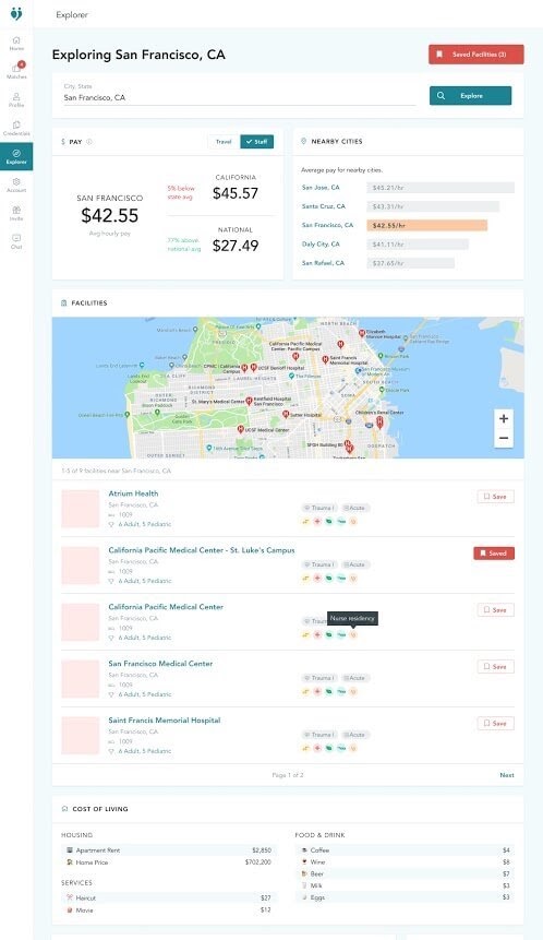 dashboard screenshot of trusted health nurse salary explorer