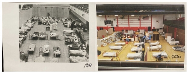 two side-by-side pictures of alternative care sites during disasters disaster nursing