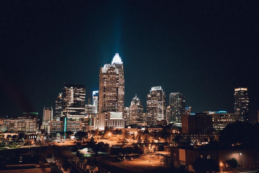 cityscape night of charlotte north carolina travel nursing in charlotte