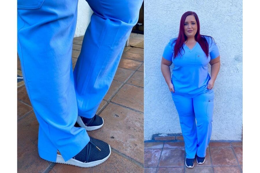 nurse jeri ford wearing poppy scrubs for poppy scrubs review different angles