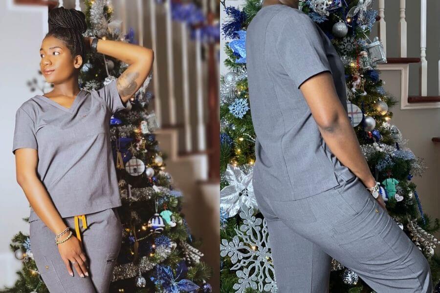 nurse ashley sayles wearing poppy scrubs for poppy scrubs review