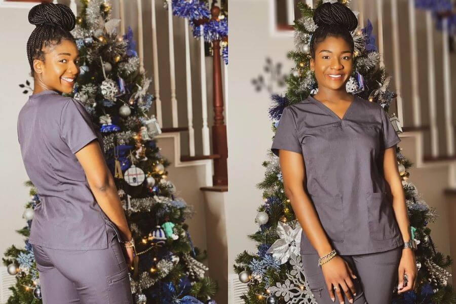 nurse ashley sayles wearing born-o scrubs scrubs review