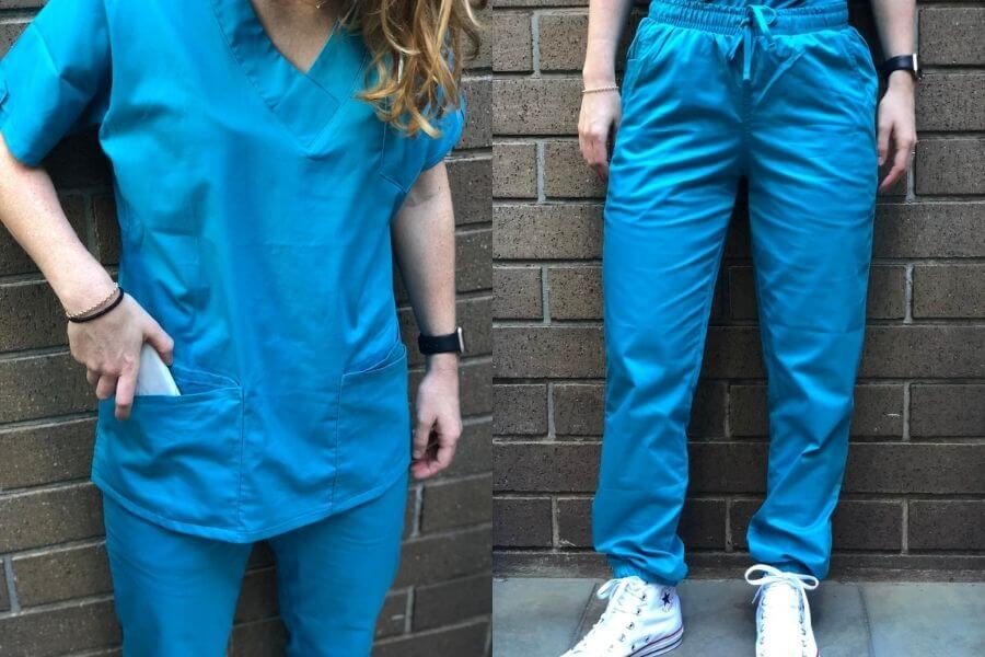 nurse modeling top and bottom of nursing scrubs uniform advantage nursing scrubs review