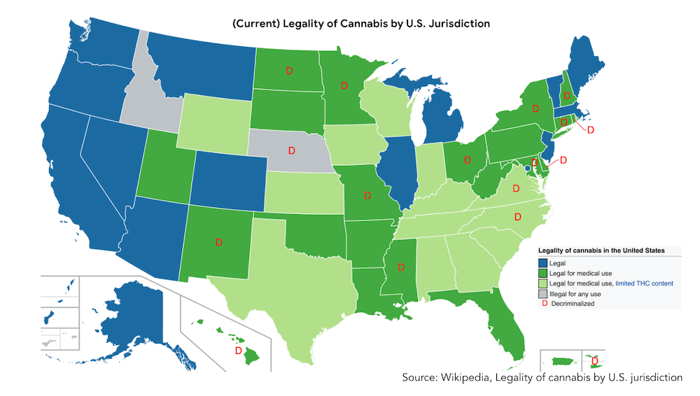 map of legality of cannabis in the US cannabis nursing