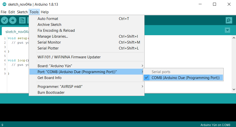 Arduino IDE choosing programming port