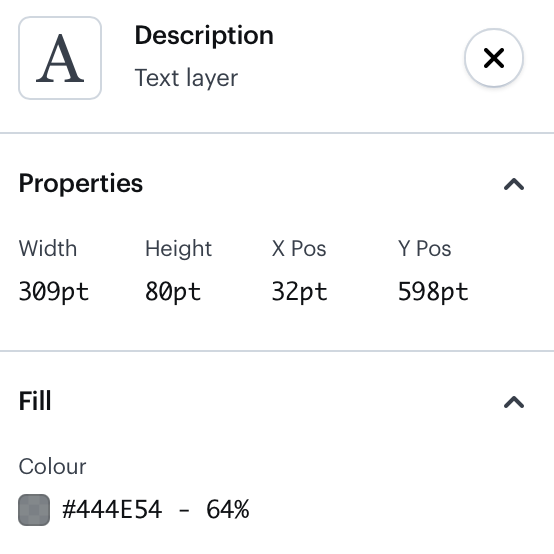 Marvel app: Opacity is specified in the fill color of the text element