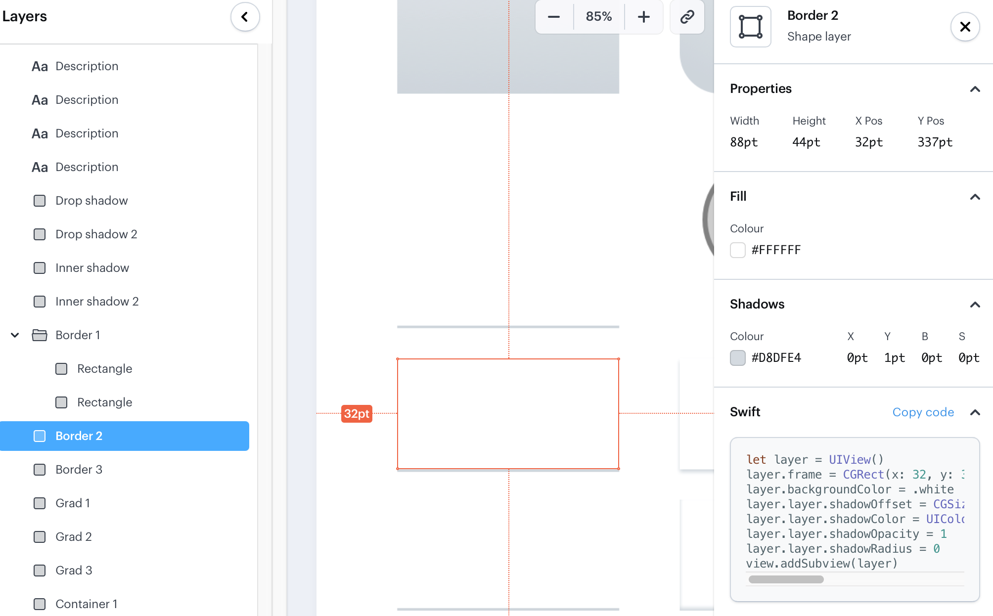 Marvel app:  A rectangle with a regular shadow