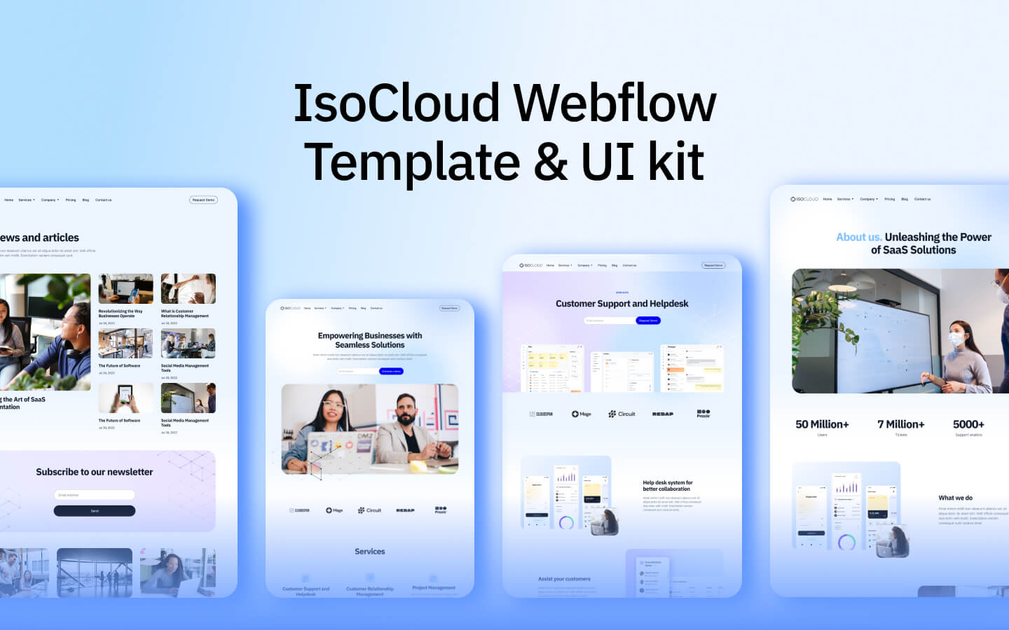 Elevate your SaaS startup with IsoCloud, a Webflow template featuring futuristic designs, comprehensive services, and a responsive layout for next-gen businesses.