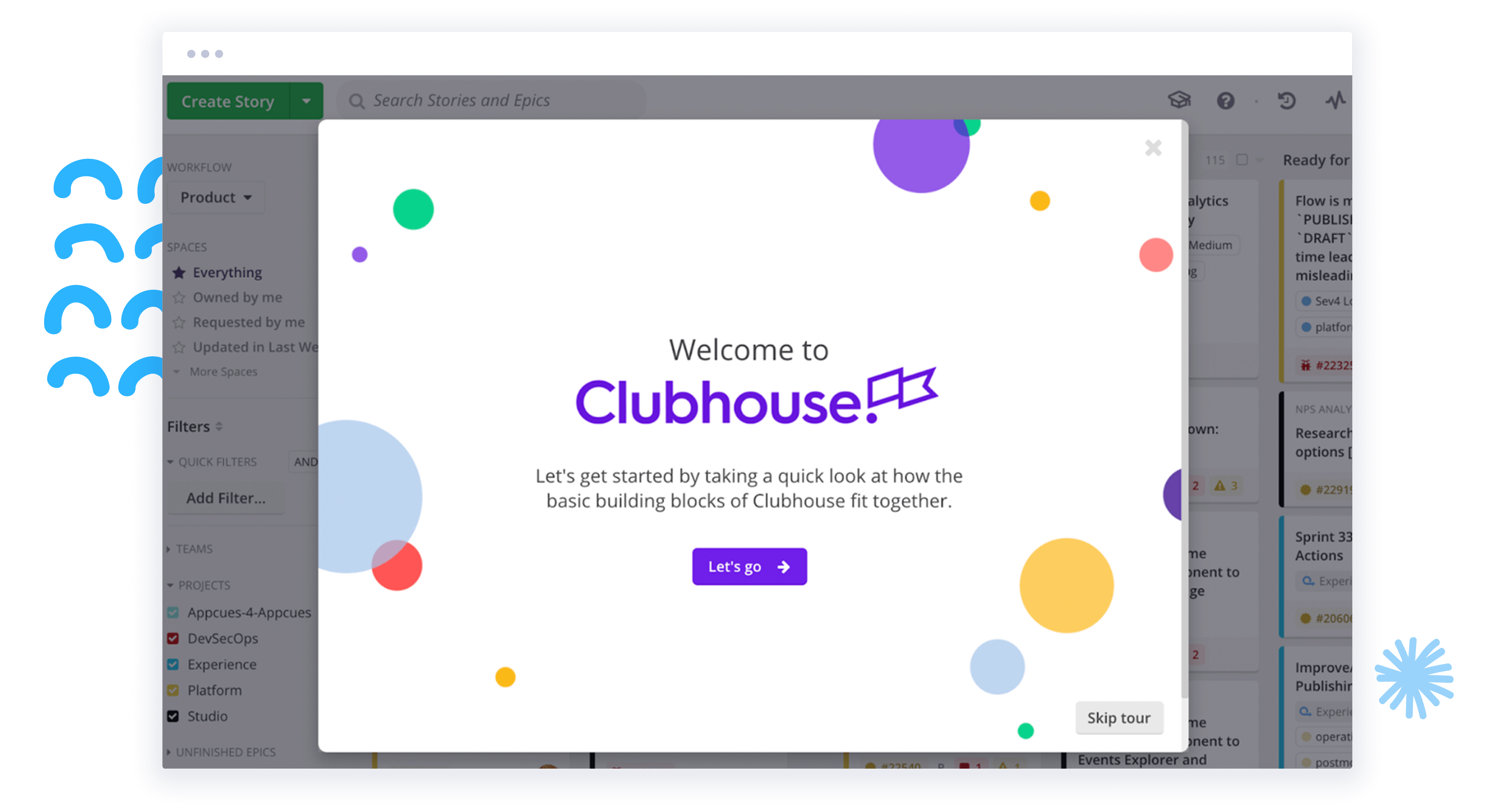 Welcome modal from Clubhouse