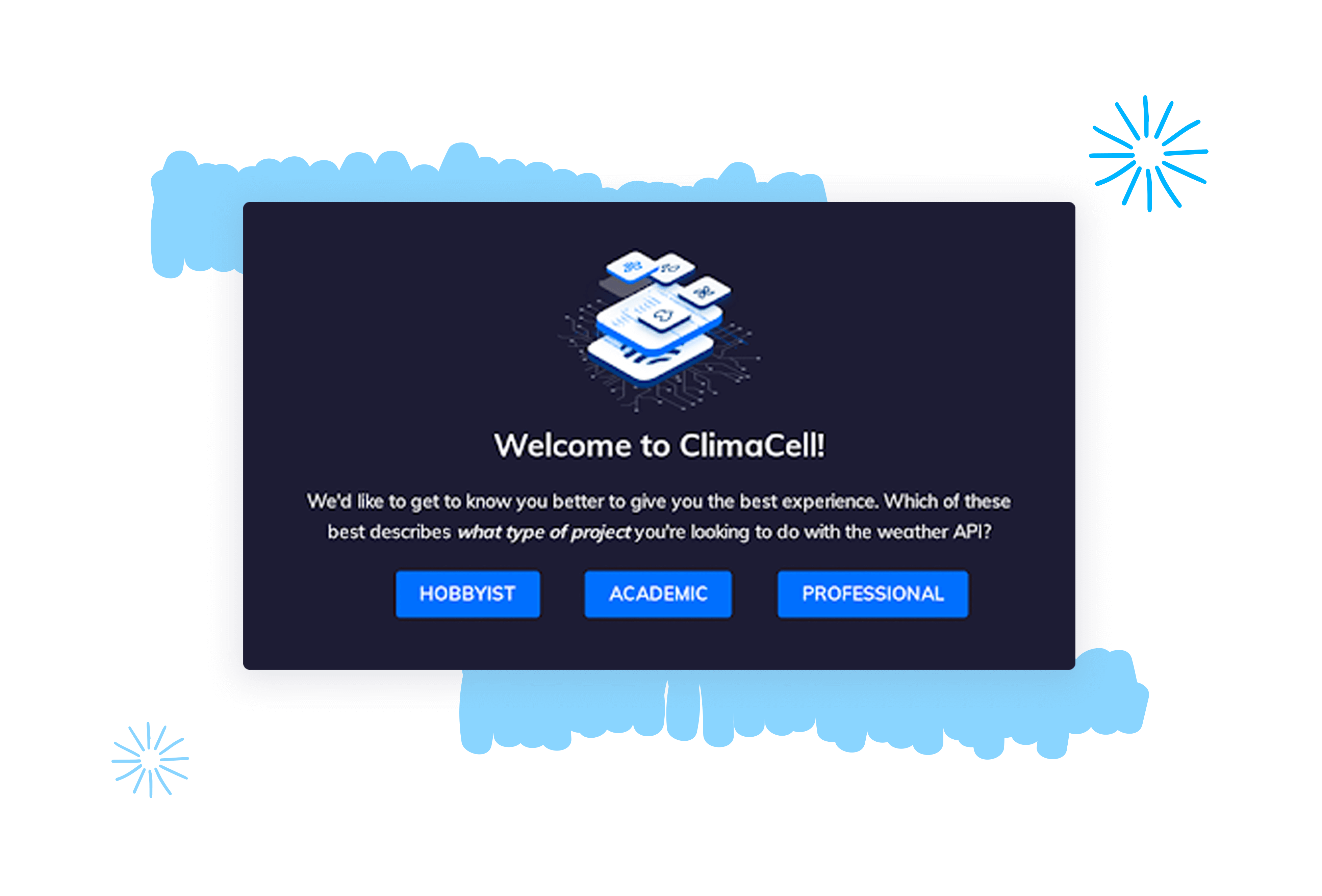 Welcome modal from Climacell
