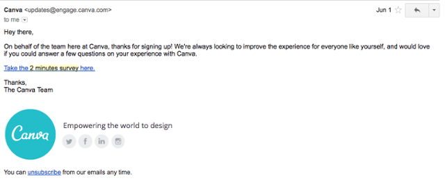Canva user survey email