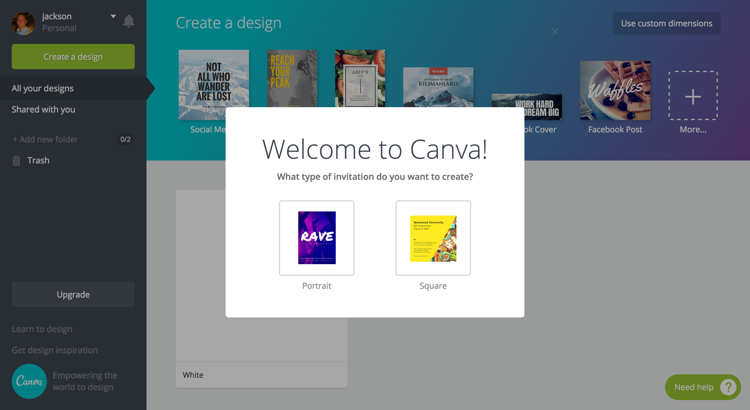 Canva choices modal