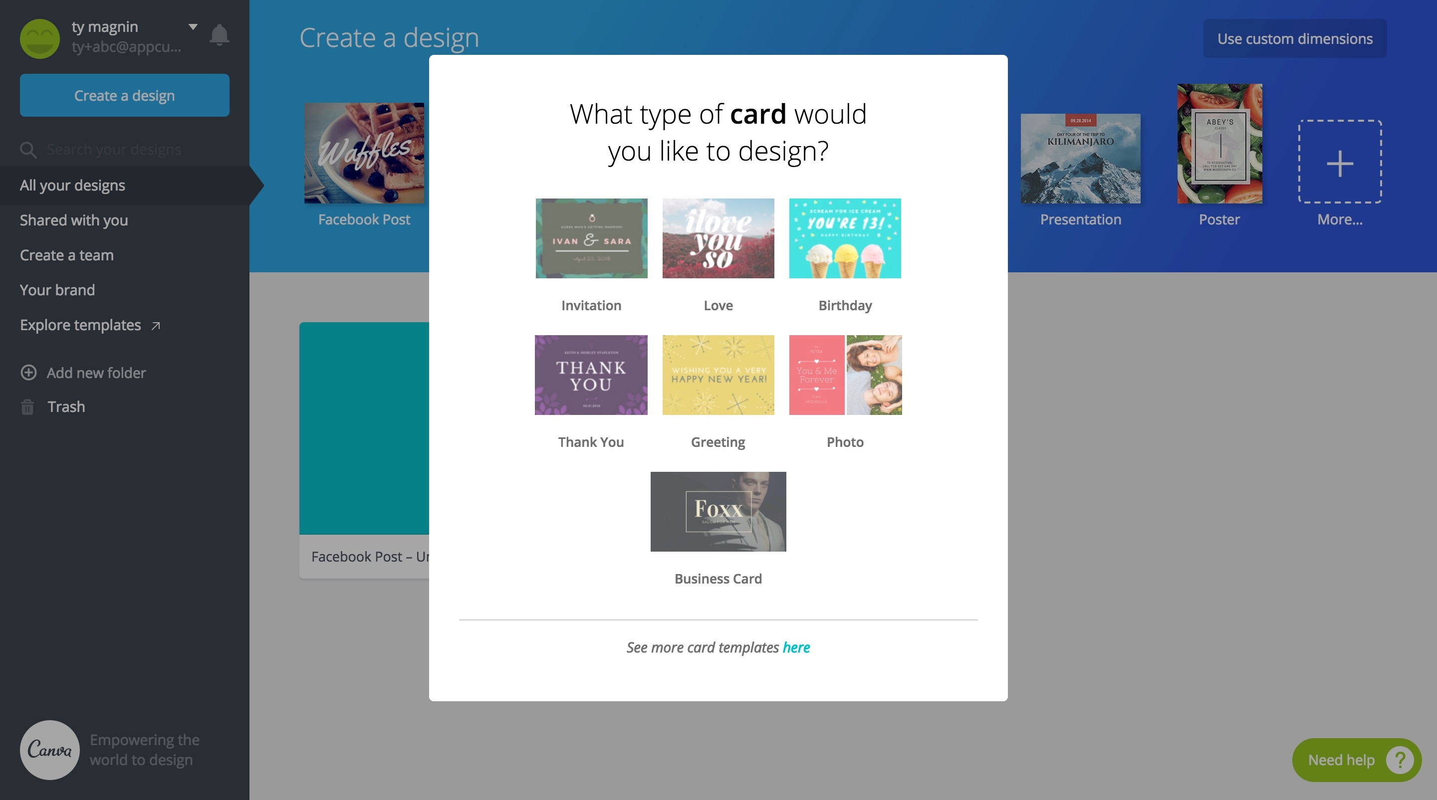 Canva card onboarding