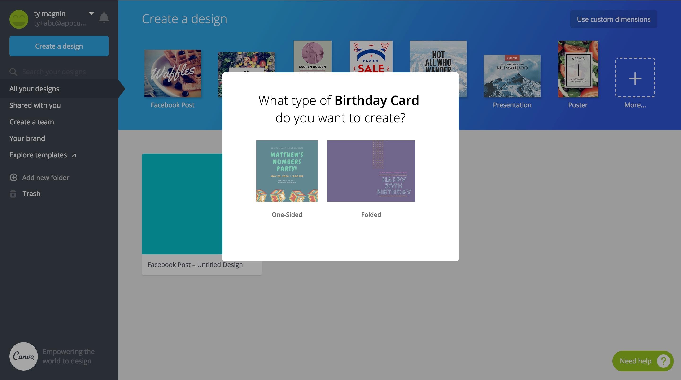 Birthday card modal