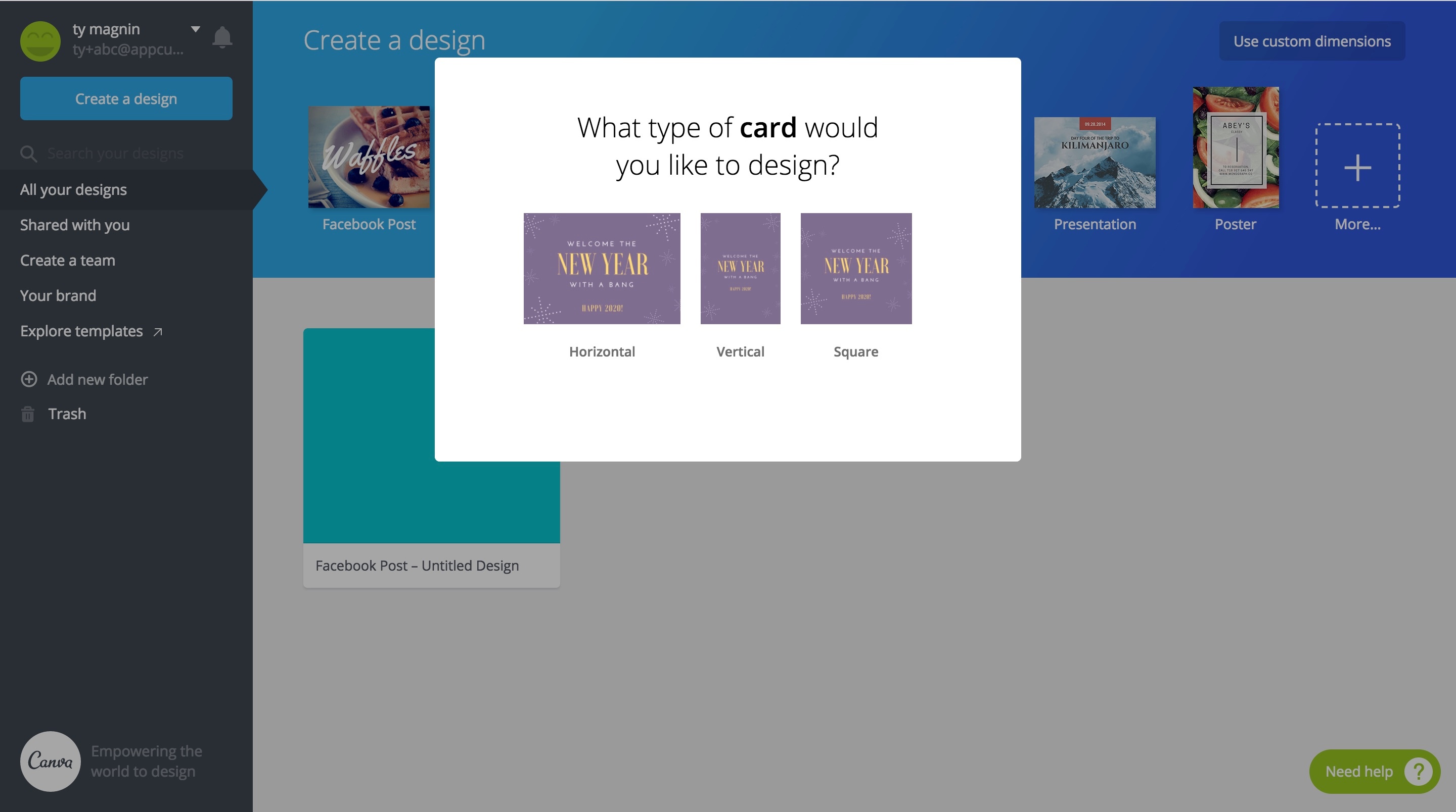 Canva card orientation