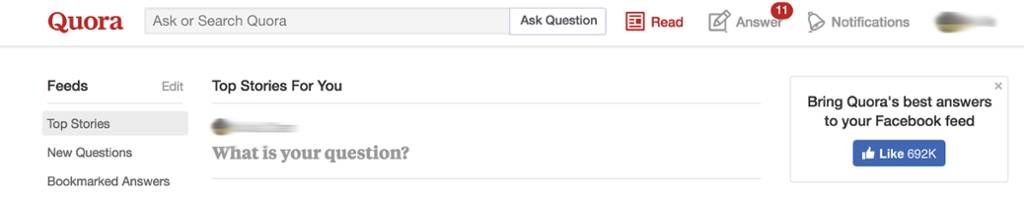 quora facebook integration prompt example