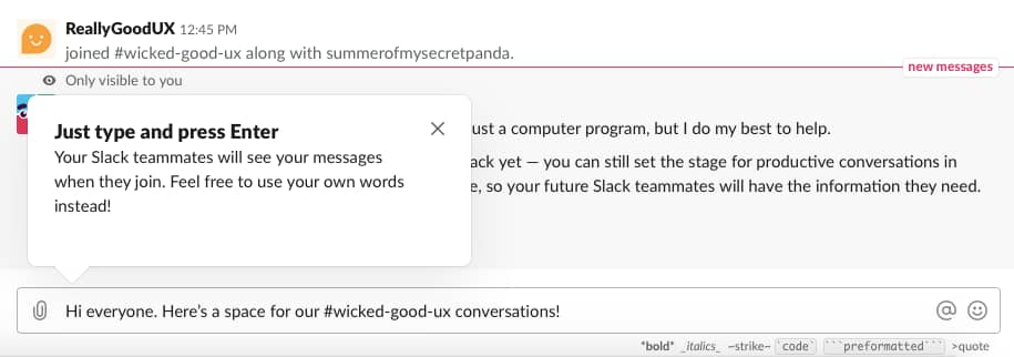 user onboarding example from Slack