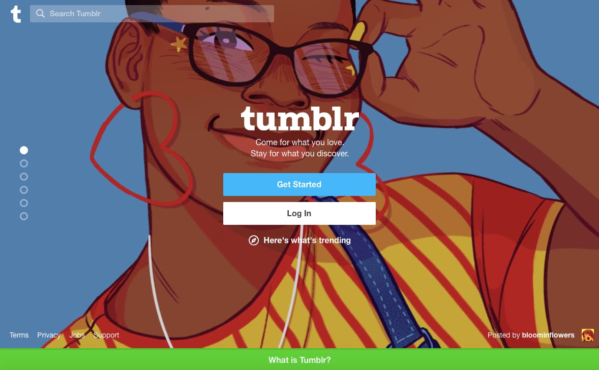 Tumblr's user onboarding example