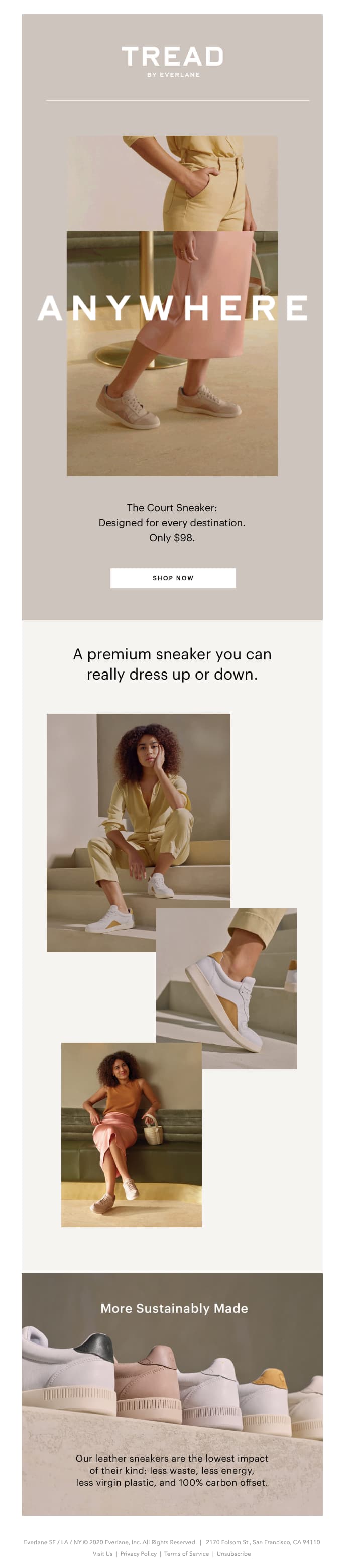 everlane court sneaker product line announcement email