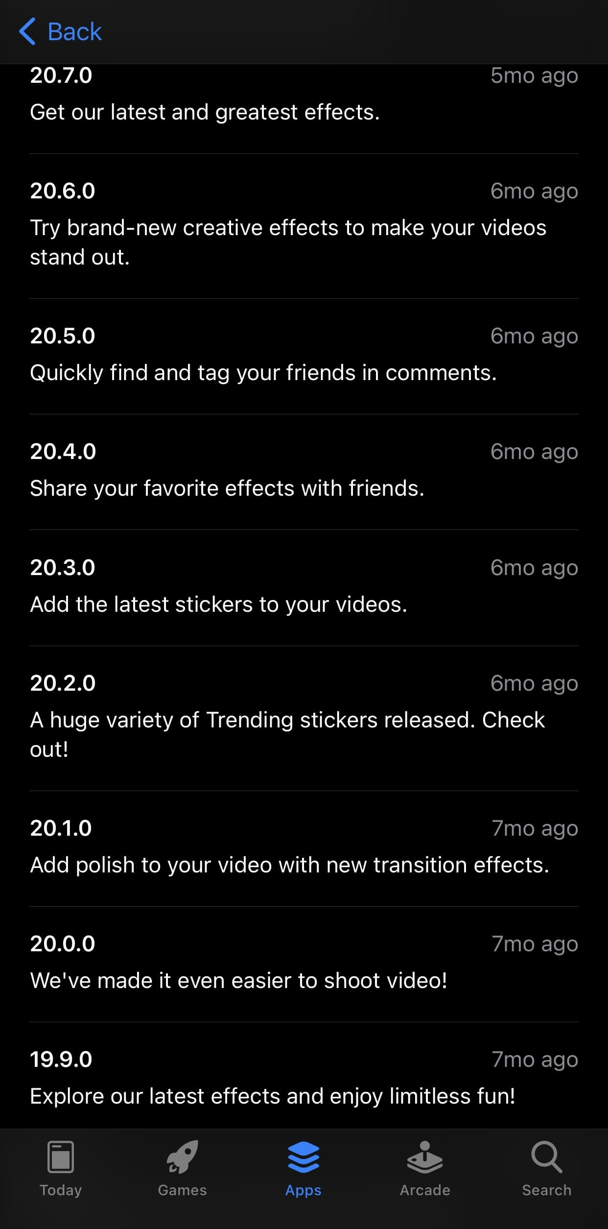 screen shot of app store release notes via in-app notifications