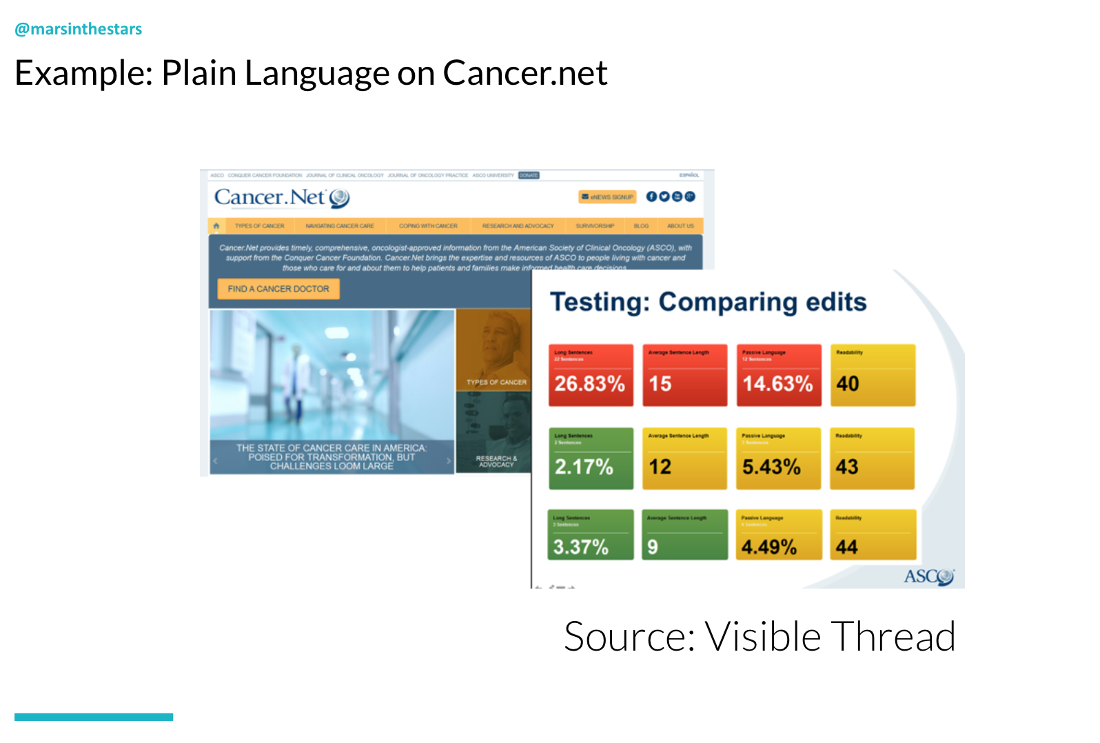 Slide shows an image of the cancer.net homepage
